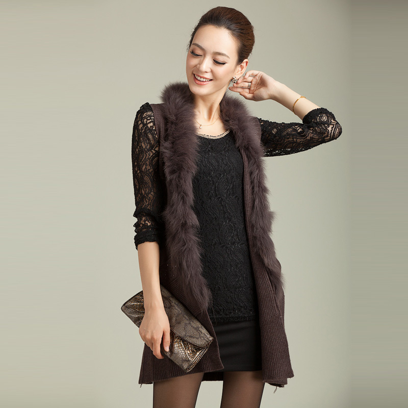 Free shipping Rose 2012 women's fashion long design fur vest yp1208