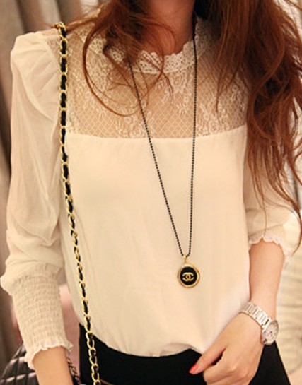 Free Shipping Royal vintage stand collar lace princess chiffon shirt 2 ! k02