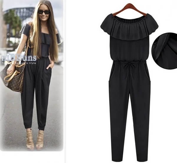 Free shipping ruffles solid bow tie sleeveless solid causal loose Jumpsuits & Rompers 2013 new fashion