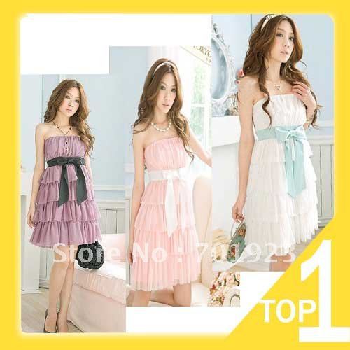 Free shipping Ruili 2012 fashion charm cake Laminated Tube Dress Chiffon Ribbon dress skirt Y0378 (Drop shipping support!)