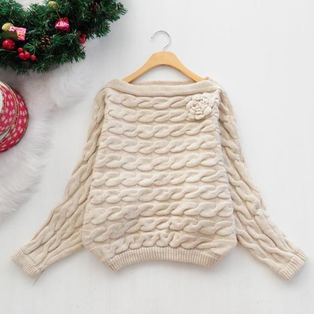 Free Shipping, S1883 spring three-dimensional crochet decoration twisted women's short design loose bat sweater 12