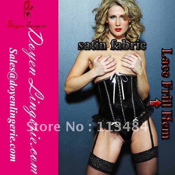 Free Shipping!Satin Underbust Open Hot Sex Women Photo Corset with T-thong Wholesale And Retail