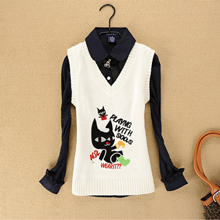 Free Shipping School wear juniors clothing 2013 spring V-neck cotton sweater vest