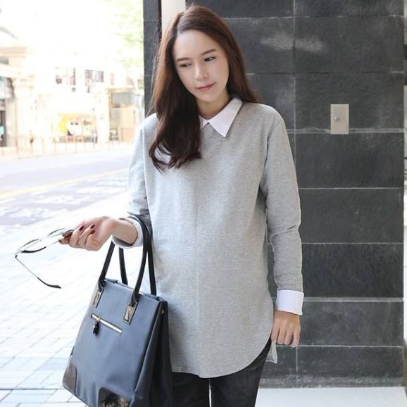 Free Shipping Scite maternity clothing spring maternity t-shirt maternity shirt collar long-sleeve top maternity t-shirt 2b