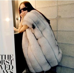 Free shipping Self-shade 2012 long design full leather fox fur vest