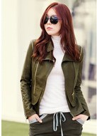 Free shipping Sell like hot cakes women slim leather jacket fashion 100% sheepskin leather inclined zipper removable sleeves