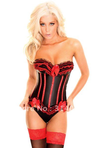 Free shipping!! Sex Fashion Satin Corset Red Bustier Lingerie Clothes sexy bustier