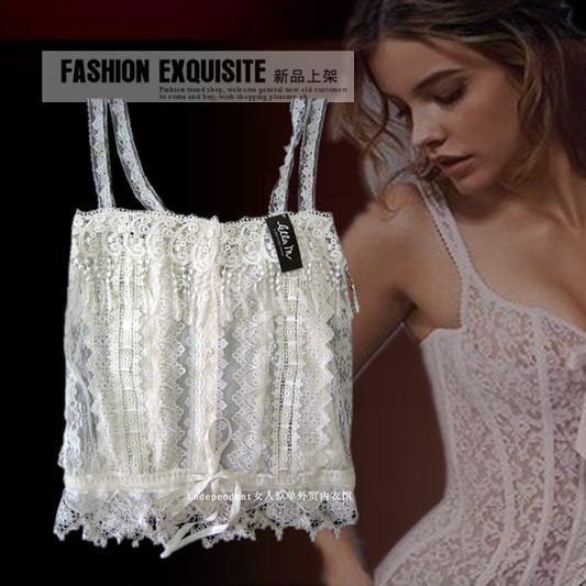 Free shipping Sexy 100% cotton lace white spaghetti strap female large-neck vest 3