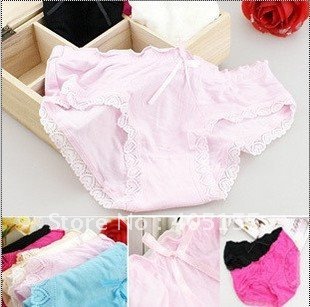 free shipping Sexy bamboo charcoal fiber/cotton/lace underwear bowknot pure color underwear