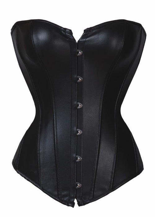 Free shipping Sexy Black Faux Leather clasp Corset Top Punk Bustier Costume S M L XL 2XL