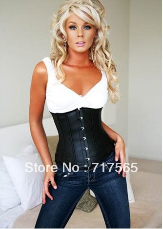 Free shipping!! Sexy Black Leather UnderBust Corset Leather Lingerie wholesale retail