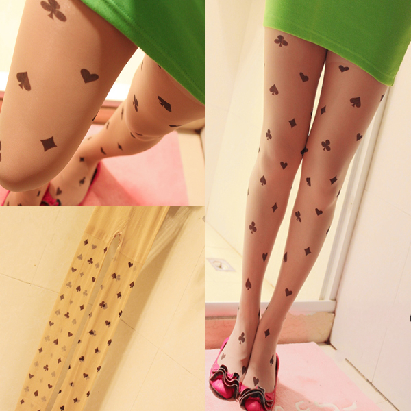 Free Shipping Sexy Black Poker Tattoo Pantyhose Transparent Sock Stockings Tights Leggings