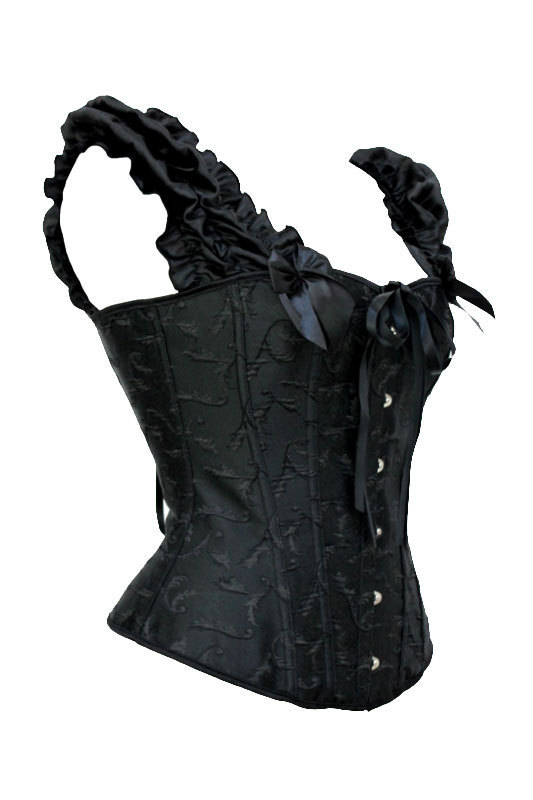 Free shipping sexy black satin lace pattern spiral steel skeleton Corset Bustier S-XXL