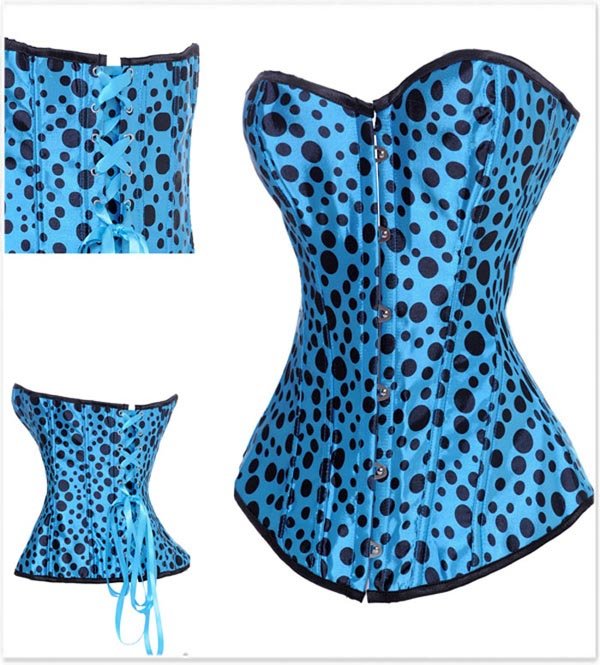 Free Shipping Sexy Blue Brocade Pattern Overbust Corset - 2764