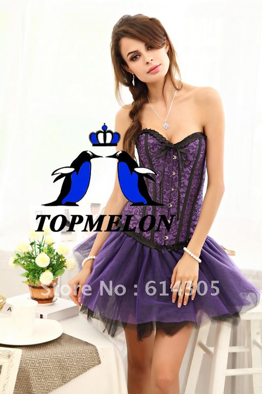 Free shipping Sexy Bustier Corset+G-string set underwear Sexy Lingerie S M L XL purple Shaper royal bra shapewear 968