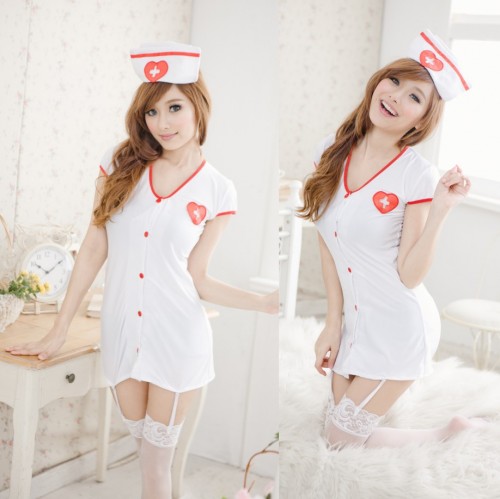 Free Shipping Sexy clashers nurse dress garter sleep set underwear female summer lounge 7108