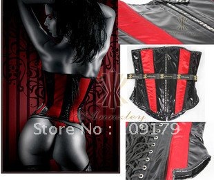 Free Shipping! Sexy Club Wear Lingerie Fast Slim 4 Inches Off Waist Hourglass Figure Black And Red Corset Cincher And Bustier