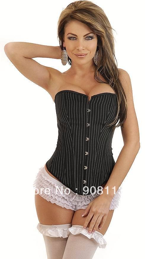 Free shipping!Sexy corset set Most Sexy Office Corset Sexy Plastic Boned Lace Up Back Corset Top Bustier