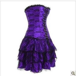 FREE SHIPPING Sexy darkviolet Corsets Sets Sexy Corsets Slim Fit Stylish Three-pieces dress Glamourous skirts for women