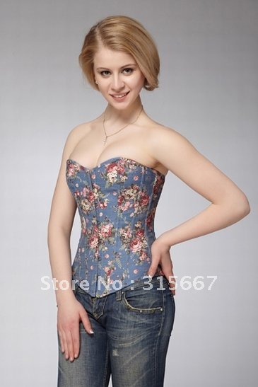 free shipping Sexy denim flower denim corset SFM57