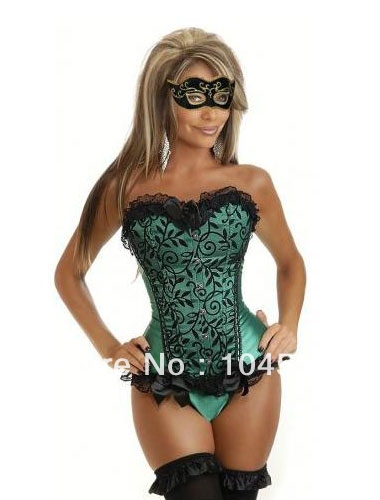 Free shipping Sexy Elegant Emerald Vines Burlesque Corset