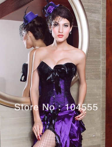 Free shipping Sexy Elegant Purple Feather Top Corset