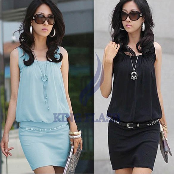 free shipping sexy fashion New women's dresses Ladies Stylish chiffon Crewneck Sleeveless Chic Tunic Causal Dress