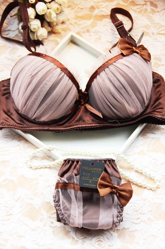 Free shipping! Sexy gauze bra set women's push up underwear adjustable 3 breasted side gathering bra 5664