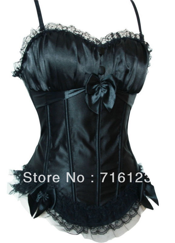 Free Shipping Sexy Grey Black Burlesque Corset /Basque Boned Lingerie with Straps