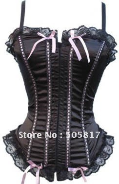 free shipping   Sexy lace boned corset bustier women body shaper  black   MZ2158