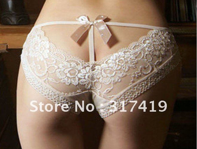 Free Shipping Sexy Lace Pierced Flowers Butterfly Diamond Underwear Sexy Lingeries T- Strip