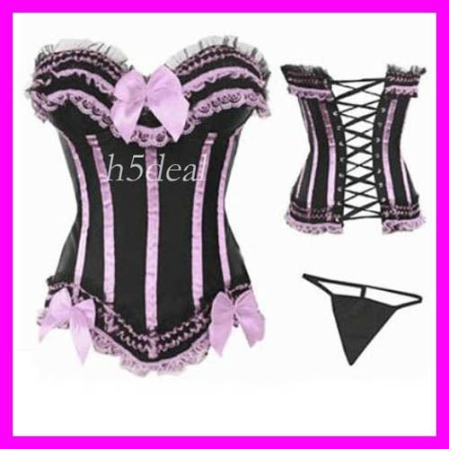 Free Shipping Sexy Lace Up Corset Lingerie Bustier G-String 2187 Full Sizes S/M/L/XL