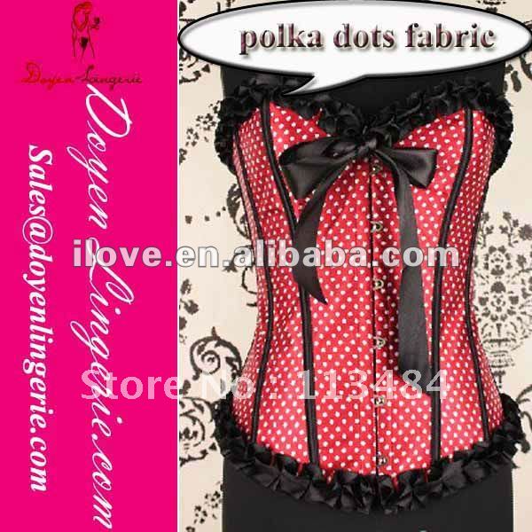 Free Shipping!Sexy Lace Up Overbust Polka Dot Push Up Cheap Red Corset Bustier Tops