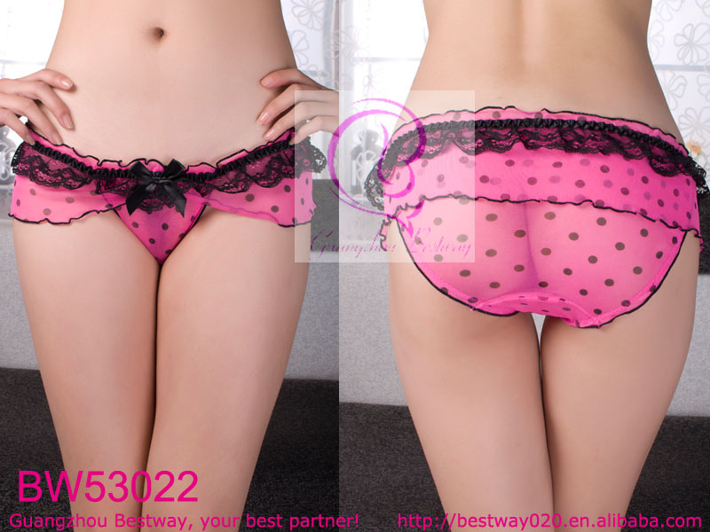 Free shipping Sexy ladies panties new fashion dot printing ruffles panties with black lace & bow wholesale price