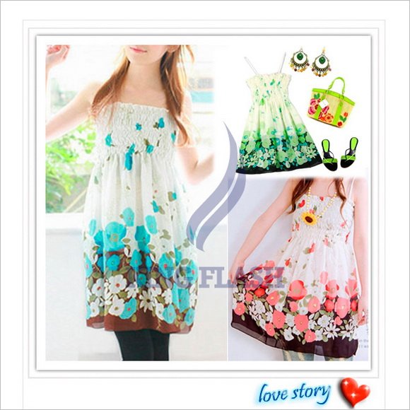 free shipping Sexy Lady BOHO Floral Tunic Blouse Dress Skirt Chiffon