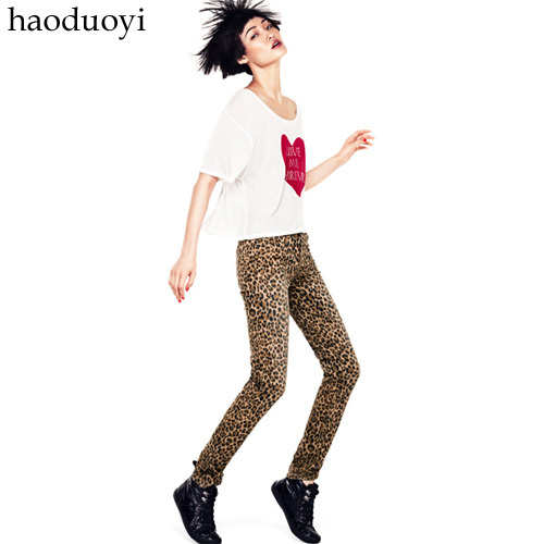 Free shipping Sexy leopard print water wash skinny pants tight-fitting high-elastic pencil pants jeans trousers 6 full