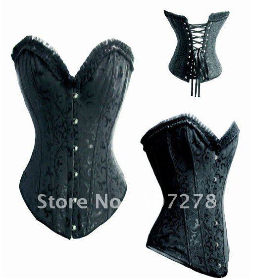 Free shipping!! Sexy Lingerie body lift shaper Black Steel Boned Gorgeous Gothic Corset Women's Clothes 8197