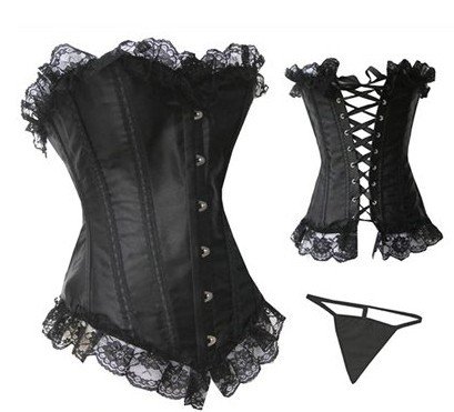 Free Shipping  Sexy Lingerie Bustiers Black Underwear Corset with G-string