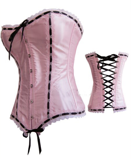 Free Shipping Sexy Lingerie Corsets For Women Sexy Satin Bustier Corsets Pink G-string Included