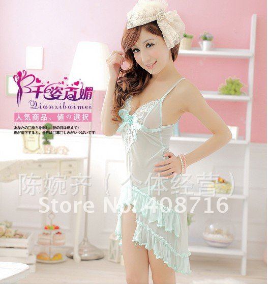 free shipping sexy lingerie/costumes/underwear Pajamas Sleepwear Robe Lace Detail and G-String