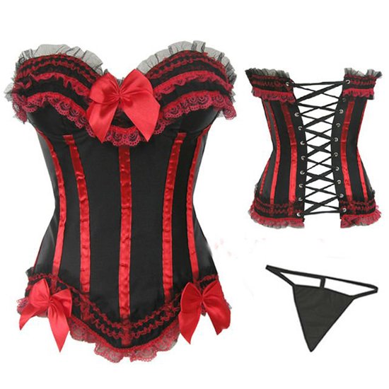 Free shipping!! sexy lingerie Elegant Black and Red Corset with G-string 8138