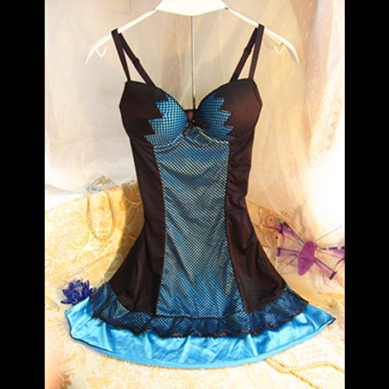 Free shipping sexy lingerie Fashion spaghetti strap sexy nightgown phanero- figure one piece net check nightgown