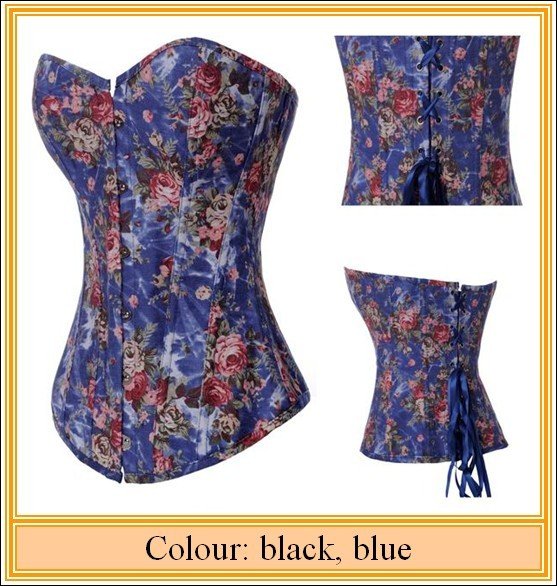 Free shipping! Sexy Lingerie Floral Fantasy Burlesque Denim Corset Blue  !wholesale