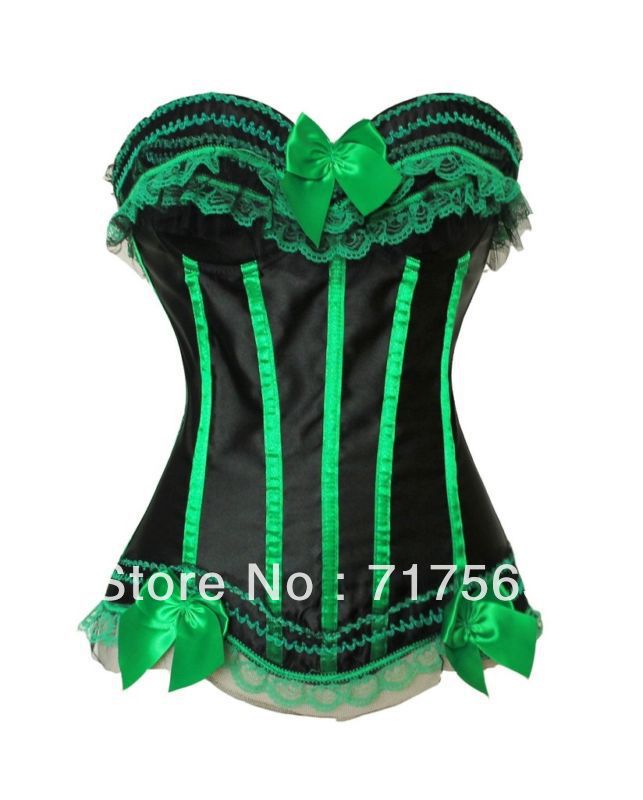 Free shipping!! sexy lingerie women's underwear Elegant Black and green Corset with G-string