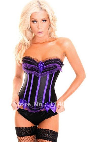 Free shipping!! sexy lingerie women's underwear Elegant Black and Purple Corset with G-string 8138