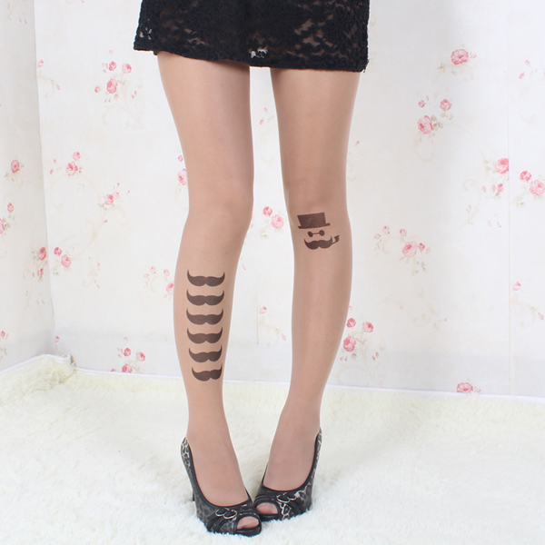 Free Shipping Sexy Moustache Tattoo Pantyhose Transparent Sock Stockings Tights Leggings