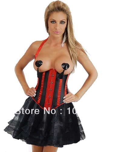 Free shipping Sexy New Fashion Black and Red Stripe Corset