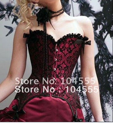 Free Shipping Sexy New women Noble Black and Red Brocade Deep Red Shadow Corset