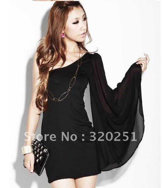 free shipping Sexy nightclub strapless the hypotenuse strapless chiffon sleeves and stitching package hip dress dms042