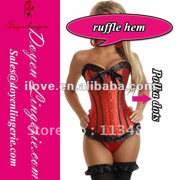 Free Shipping!Sexy Overbust Polka Dot Cheap Red Corset Bustier Tops DH7108